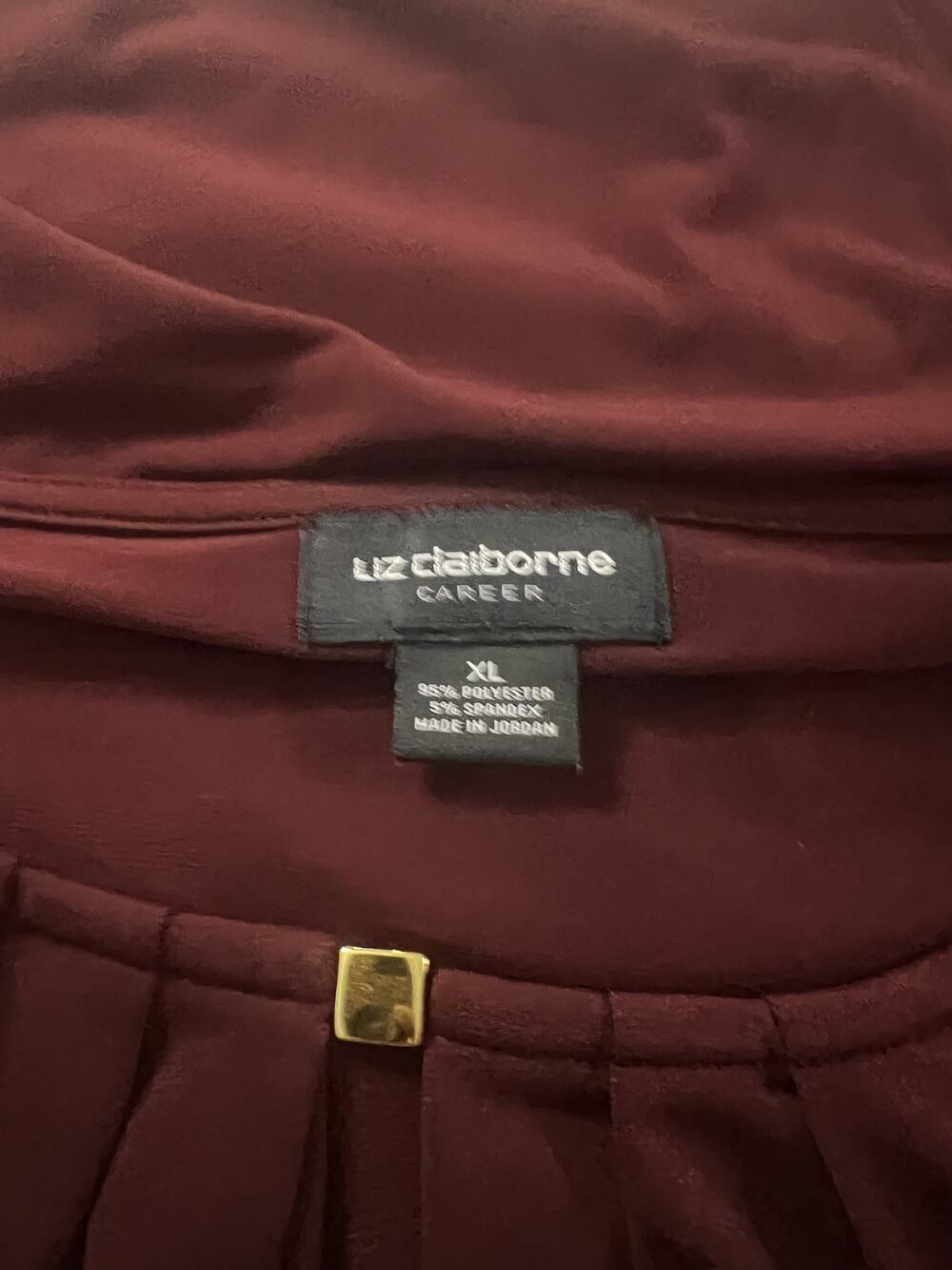 Liz Claiborne Career Burgundy Pleated Keyhole Blouse Top XL EUC